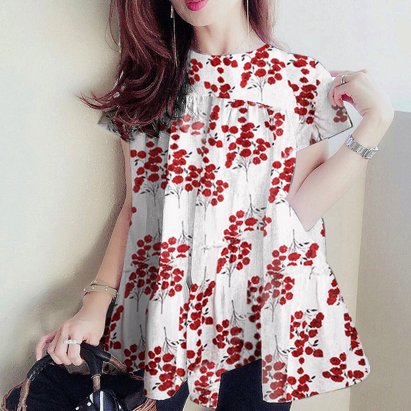 Áo Zanzea Ngắn Tay Xếp Ly Họa Tiết Hoa Cổ Tròn Đơn Giản Cho Nữ