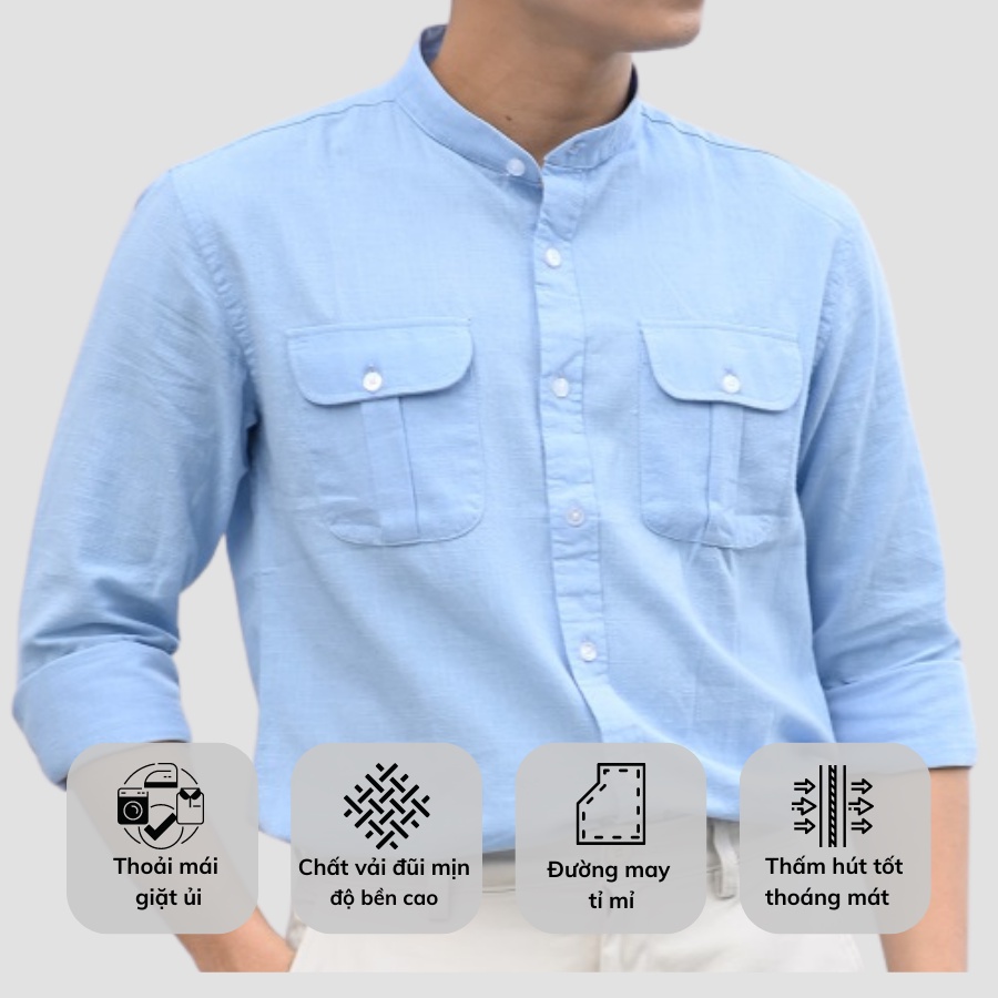 Áo Sơ Mi Nam Dài Tay GU CHẤT, Vải Đũi ( Linen ) Cao Cấp Thoáng Mát, Thiết Kế Cổ Tàu Có Túi Sang Trọng - GUD12