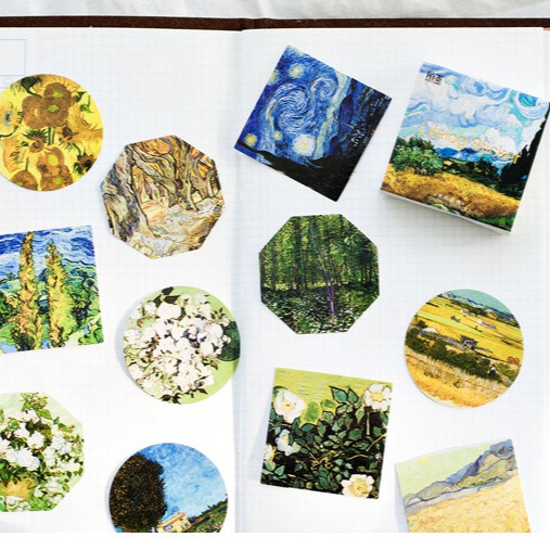 Hộp 45 sticker Tranh Van Gogh trang trí planner scrapbook