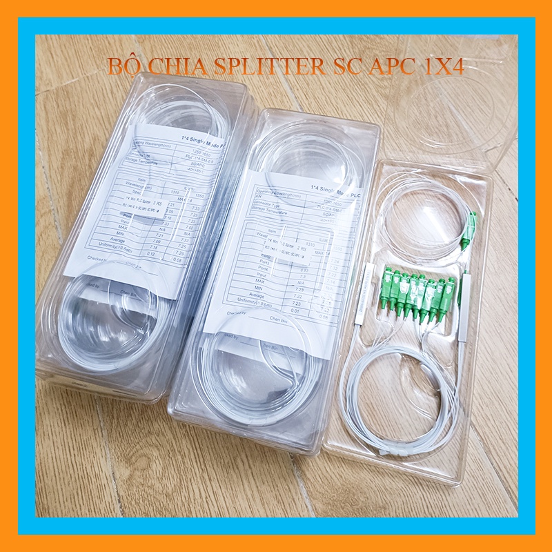 Bộ chia quang PLC 1x4; Bộ chia quang Splitter PLC 1/4 vnz, Bộ chia quang 1:4 APC