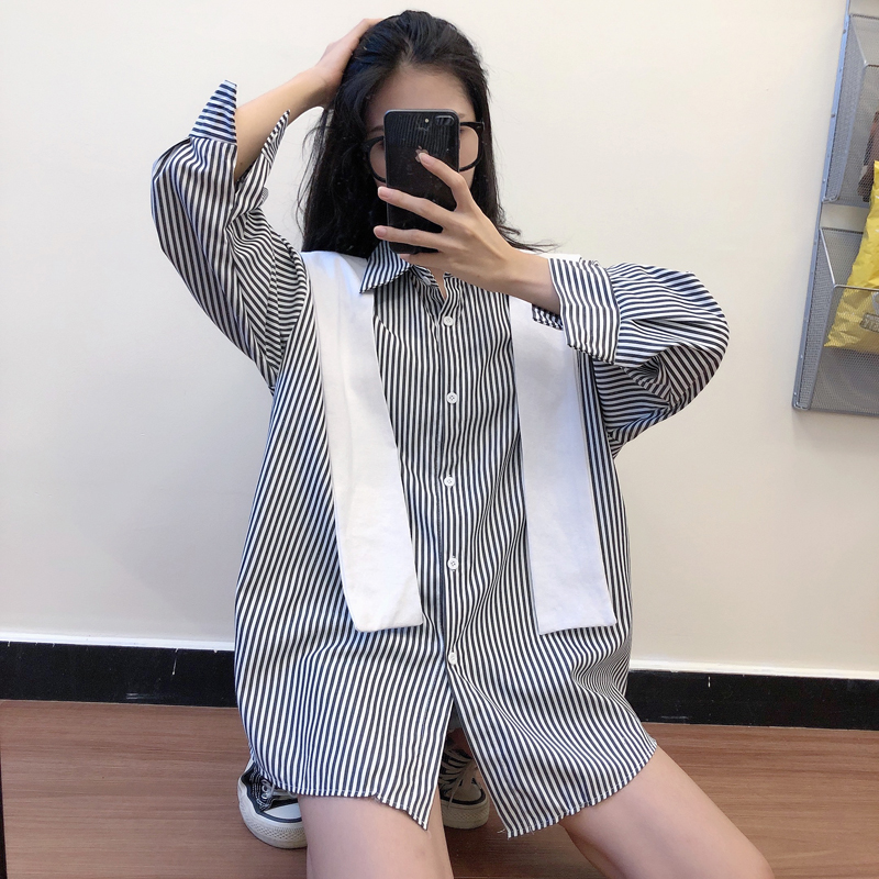 Set Áo Sơ Mi Tay Dài Kẻ Sọc + Khăn Choàng Thời Trang Mùa Thu Cho Nữ