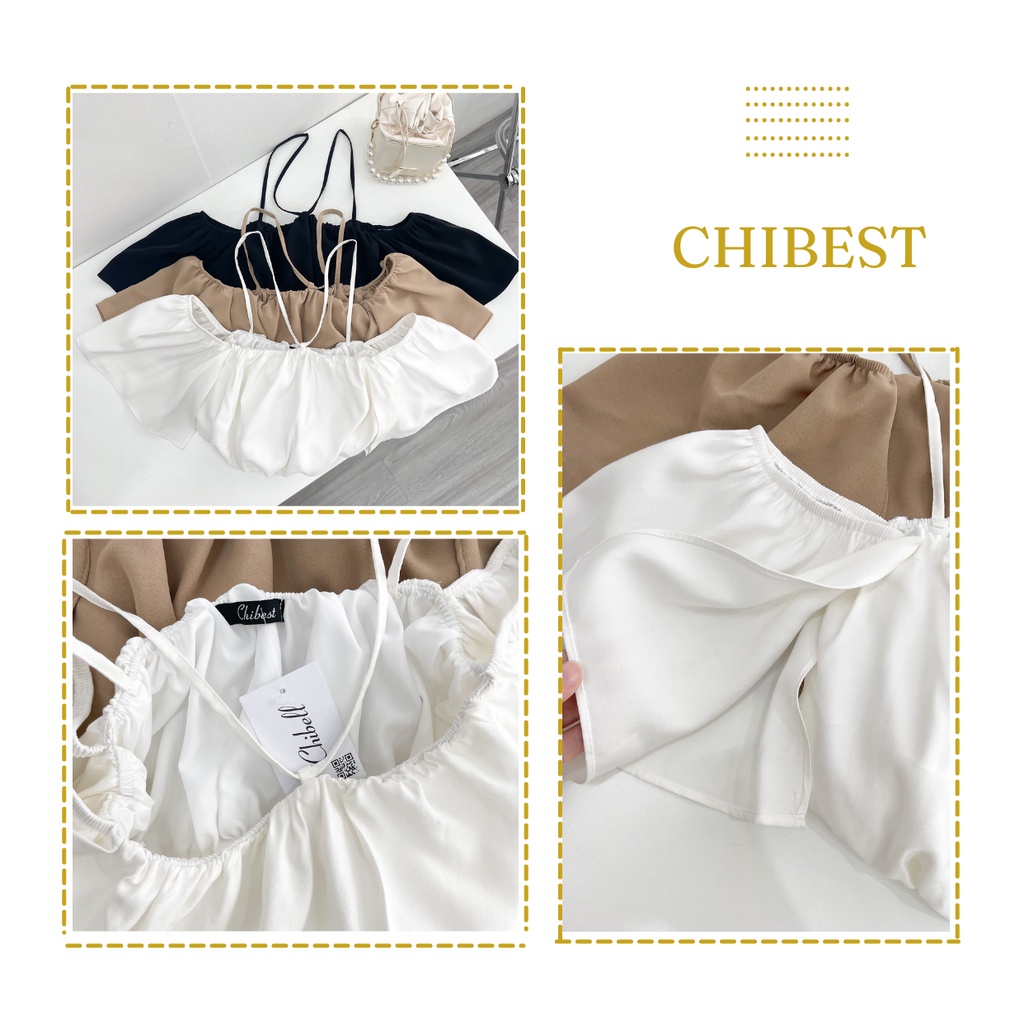 Áo croptop trễ vai quây ngực phối dây cổ tay kiểu cánh tiên sexy AAB612 CHIBEST
