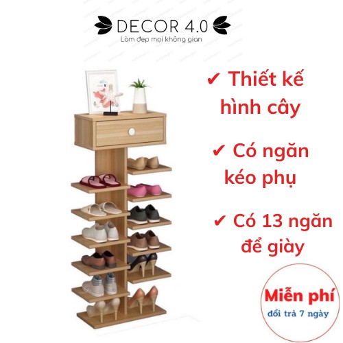 Kệ gỗ để giày 7 tầng, giá để giày bằng gỗ, có ngăn kéo phụ Decor 4.0