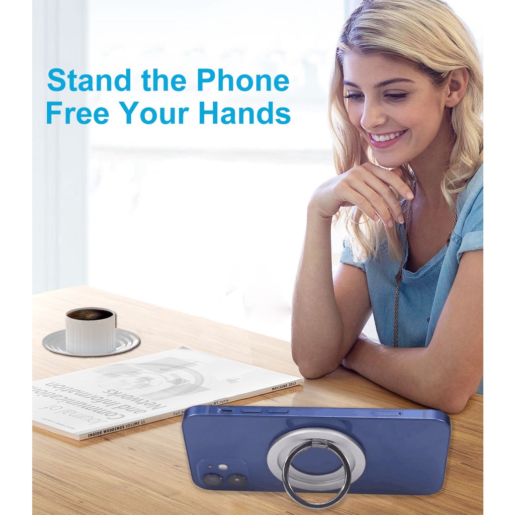 Nhẫn Đỡ Điện Thoại Kiêm Sạc Không Dây Có Nam Châm Hít Gắn Xe Hơi Cho iPhone 14 pro max 12 13 mini pro max