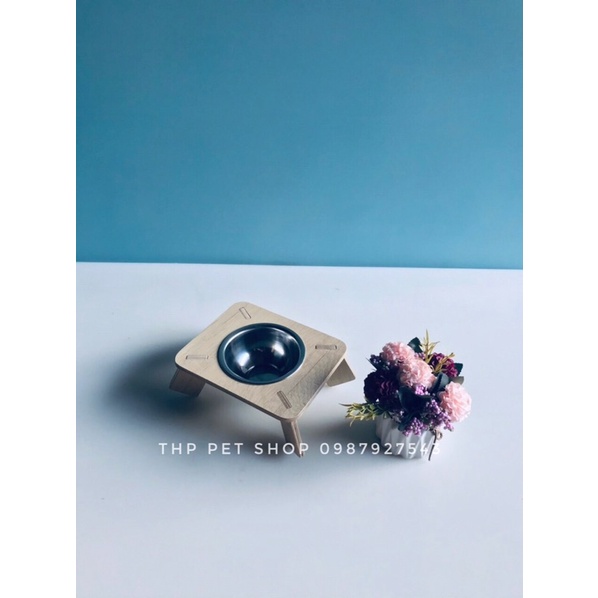 Khay ăn kèm bát inox cho chó mèo, chống lật đổ
