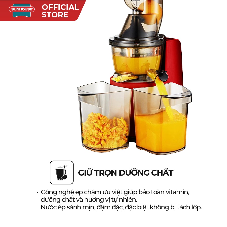 Máy ép chậm Sunhouse Mama SHD5505 | Công suất 240W | Công nghệ lưới lọc PUREMAX | Ép kiệt bã | Ống tiếp nguyên liệu lớn