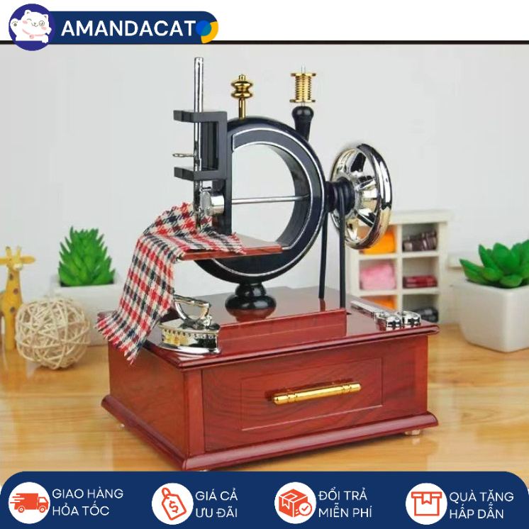 Hộp âm nhạc máy may cổ điển, music box, hộp âm nhạc, mô hình máy may, quà lưu niệm, quà tặng, đồ trang trí cổ điển