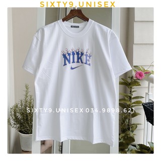 Áo thun unisex nk lửa xanh tay lỡ in logo ✨ freeship ✨