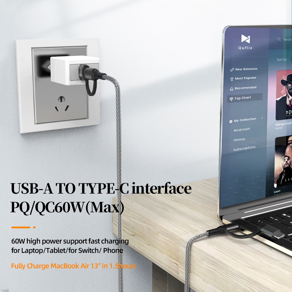 Accezz Cáp Sạc Nhanh 60W 4 Trong 1 PD Cho iPhone MacBook 480Mbps 60W 20V / 3A