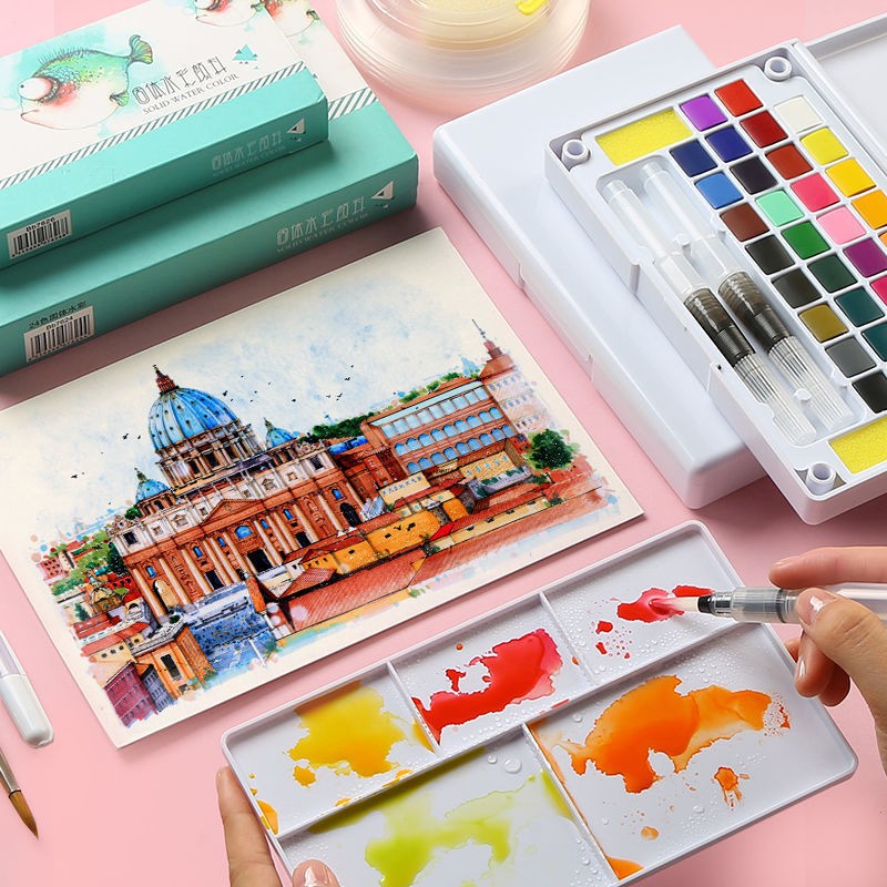 Bộ Màu Nước Water Color Cao Cấp 12/18/24/36 Màu Tặng Bút Nước, 2 Mút, 1 Palette