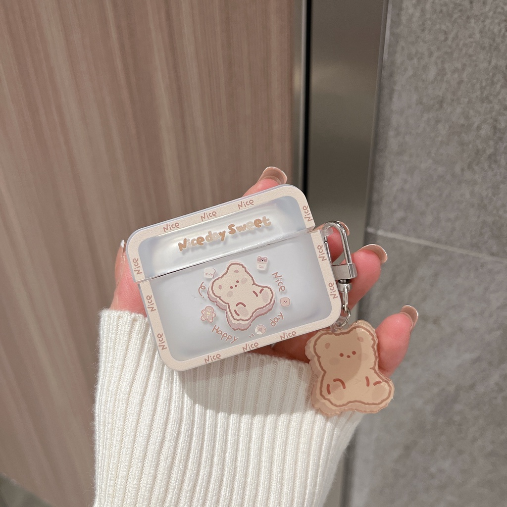 Ốp Bảo Vệ Gấu Nice Tai Nghe Airpods 3/ Airpods Pro/ Airpods 1/2 Kèm Khóa treo hình