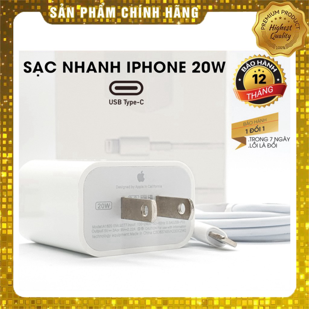 💥Bộ Sạc Nhanh Iphone 20W💥 Sử Dụng Cho Iphone 11/11 Pro/11 Pro Max/7/7 Plus /8 /8 Plus/ X /Xs/Xs Max bảo hành 12 tháng