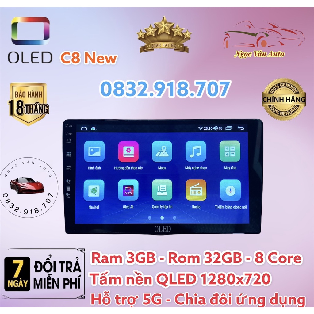 Màn hình android OLED C8 New theo xe Vios + Yaris 2014 - 2018 kèm dưỡng và jack nguồn zin theo xe