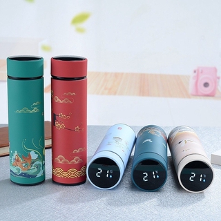 Bình giữ nhiệt thép không gỉ 304 phong cách cổ trang có nắp cảm ứng hiển thị nhiệt độ dung tích 500ml