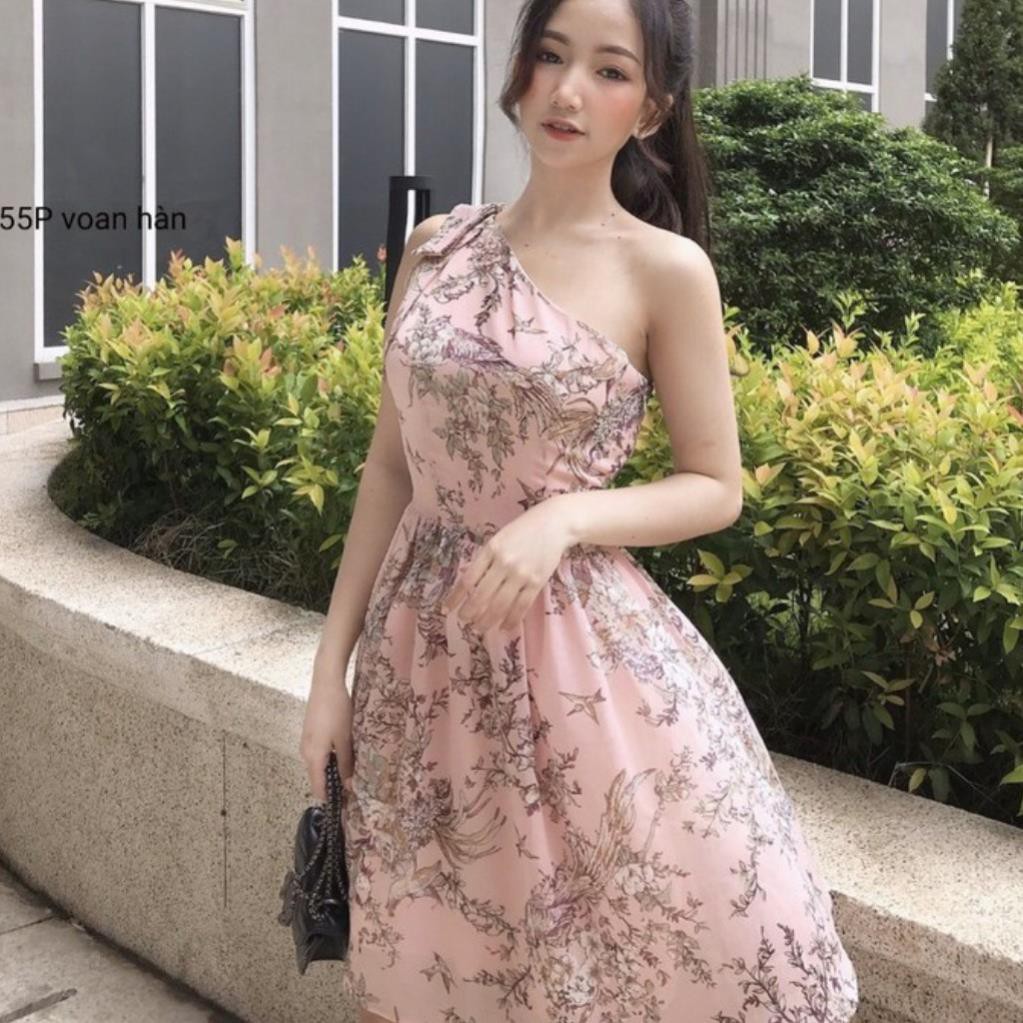 Đầm, Váy hoa 1 vai điệu đà Hàng Quảng Châu Cao Cấp