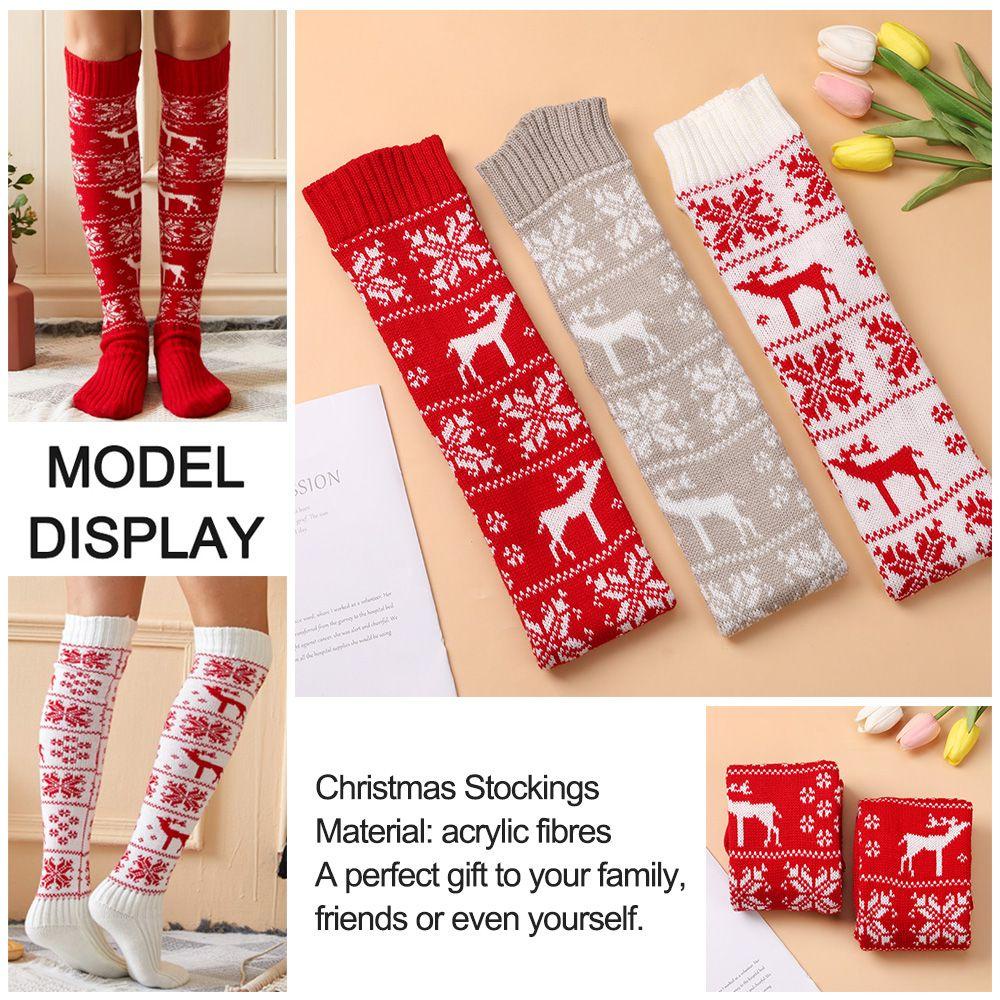 Tất Dệt Kim Dày Giữ Ấm Đầu Gối Phong Cách Giáng Sinh