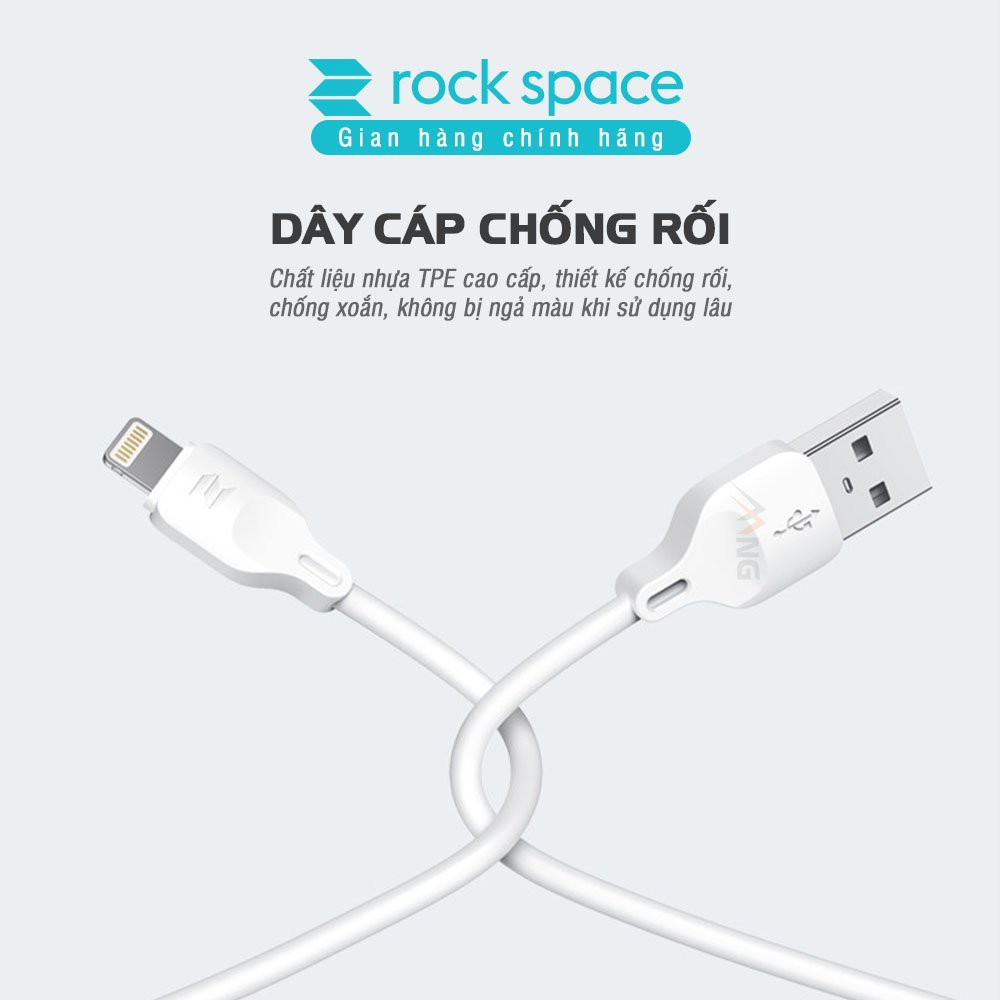 Bộ sạc nhanh iphone Rockspace T39 2 cổng 2,4A + Cáp sạc nhanh iphone, màu trắng, hàng chính hãng, Bảo Hành 1 năm