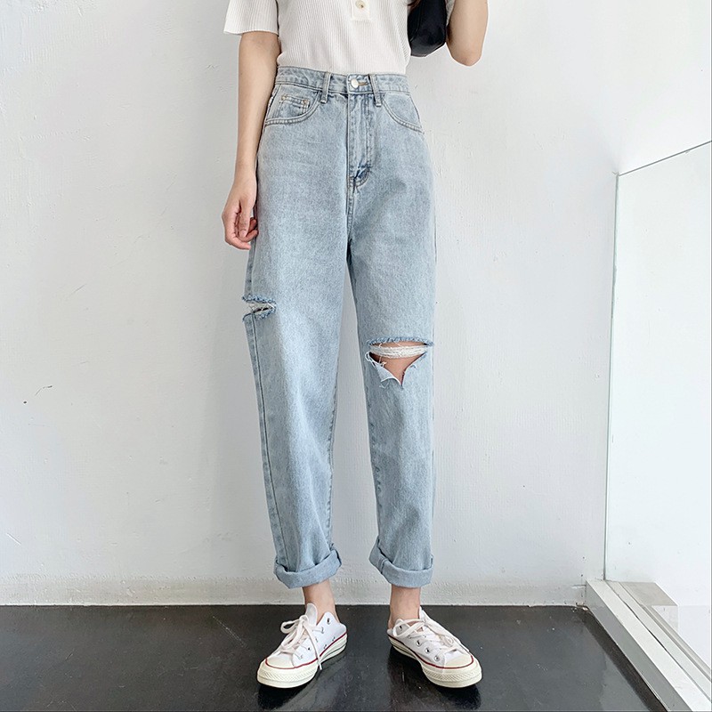 Quần Baggy - Quần Jean Baggy Nữ Cạp Cao Phong Cách Street Style Fullsize 45-90kg BGD51-10034