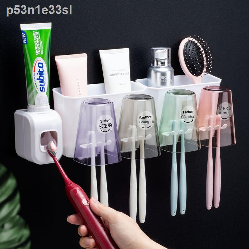 (HÀNG HOT)Bộ giá đỡ bàn chải đánh răng miễn phí đục lỗ treo tường hộ gia đình nước súc miệng cốc đánh răng lưới màu đỏ d