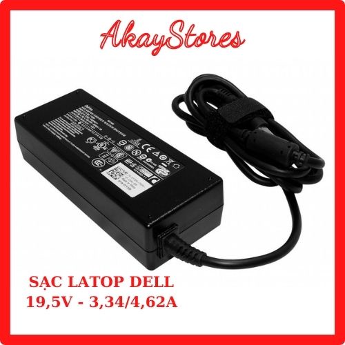 Sạc laptop dell 19.5v 3.34a/4.62a AkayStores chân tròn to có kim ở giữa (7.4mm x 5.0mm ) - tặng kèm dây AC xịn