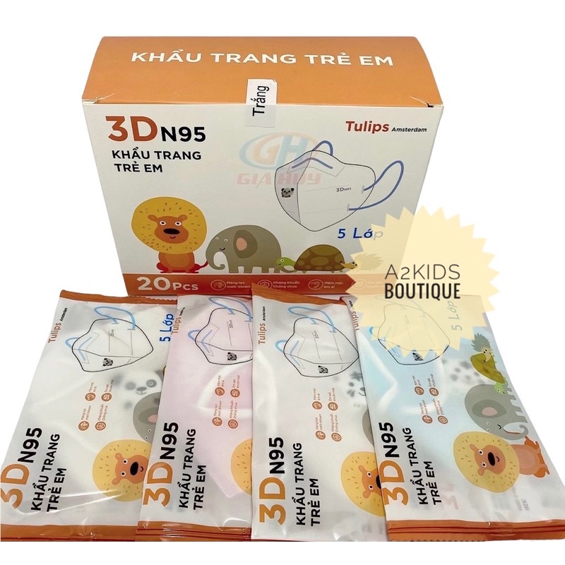 [CHÍNH HÃNG] Khẩu Trang cao cấp 5 lớp N95 Tulips chống bụi PM2.5 và kháng khuẩn có Van cho bé (Hộp 20 cái)