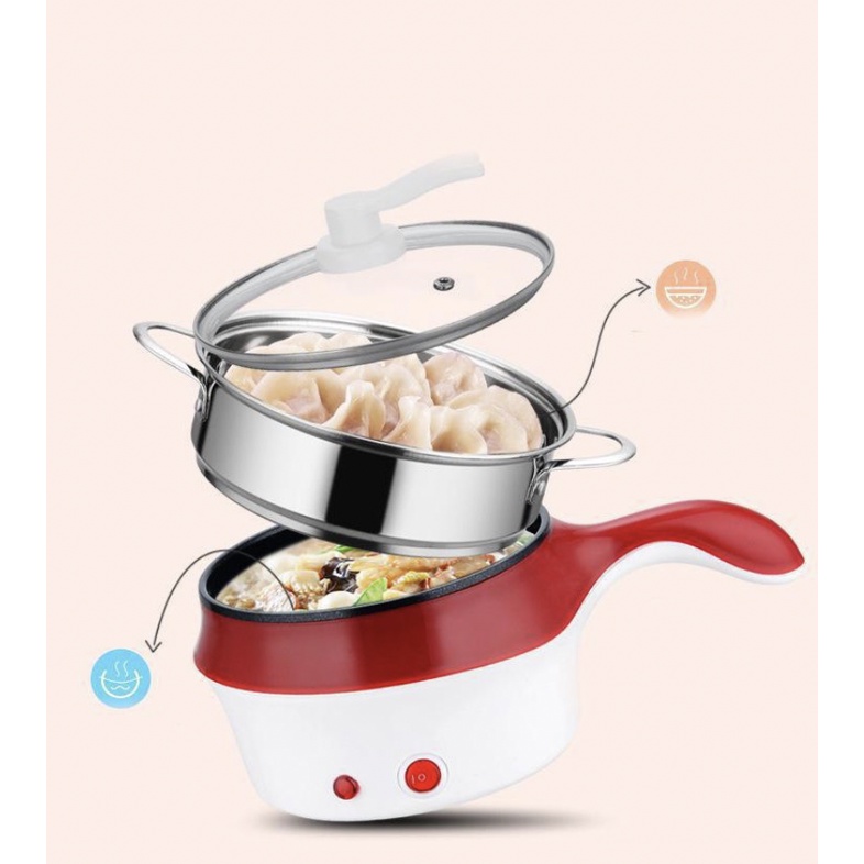 [ LOẠI TỐT xịn sò] Nồi lẩu điện mini 2 tầng đa năng chống dính 18cm Tặng xửng hấp, Ca nấu mì nấu lẩu