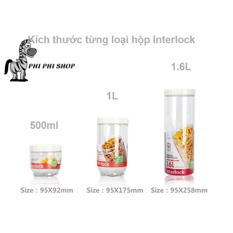 Hộp nhựa bảo quản thực phẩm Lock&amp;Lock Interlock dung tích 500ml đến 1.6L INL301 INL302 INL303