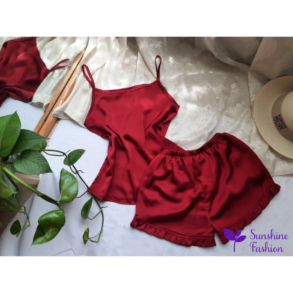 Bộ mặc nhà, bộ ngủ hai dây vải lụa Satin cao cấp, thời trang, quyến rũ nhà Sunshine Fashion