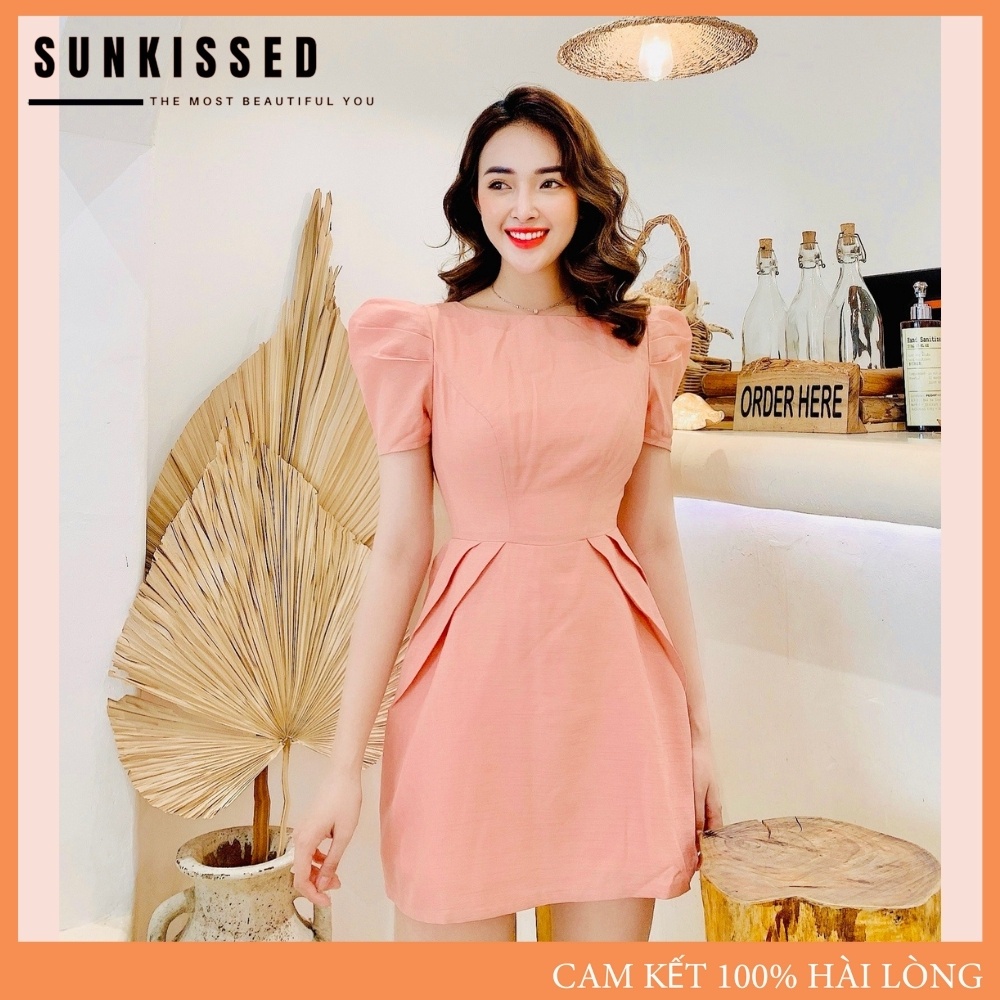 Váy Nữ 🛒 Váy Nữ Xòe Chữ A Kiểu Công Sở Tươi Trẻ Tay Ngắn Sang Chảnh, Đầm Đi Chơi Dễ Thương SK13 SUNKISSED