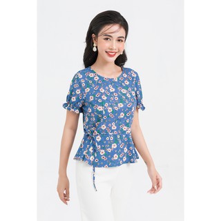 Áo Kiểu Nữ Peplum Tay Bèo Phối Nơ Eo Lamer L61B21H010