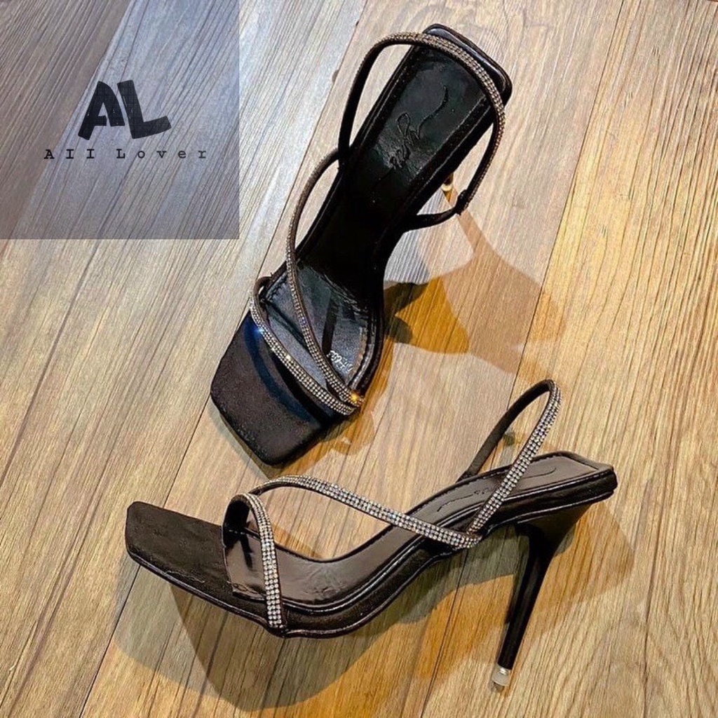 CAO GÓT ALI LOVER - SANDAL QUAI MẢNH ĐÍNH ĐÁ 9 PHÂN - GIÀY NỮ QUAI CHÉO MŨI VUÔNG BLING BLING BLING - AG210103