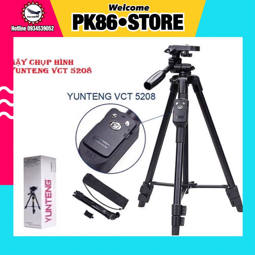 Tripod, giá đỡ điện thoại, gậy chụp ảnh hình 3 chân selfie livestream YUNTENG 5208 L2 có remote