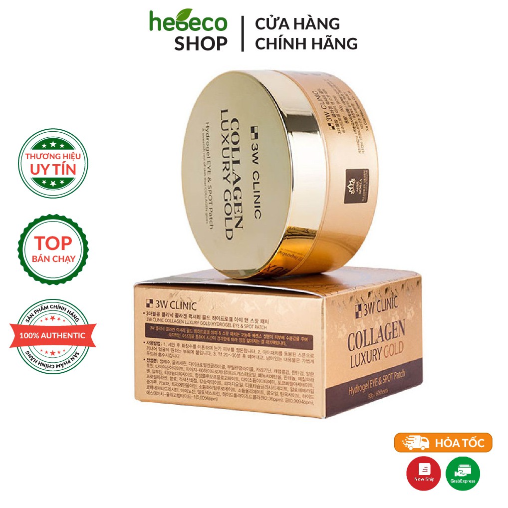 Mặt Nạ Mắt Tinh Chất Vàng giảm thâm 3W Clinic Collagen Luxury Gold Hydrogel Eye &amp; Spot Patch 90g - Hàn Quốc Chính Hãng