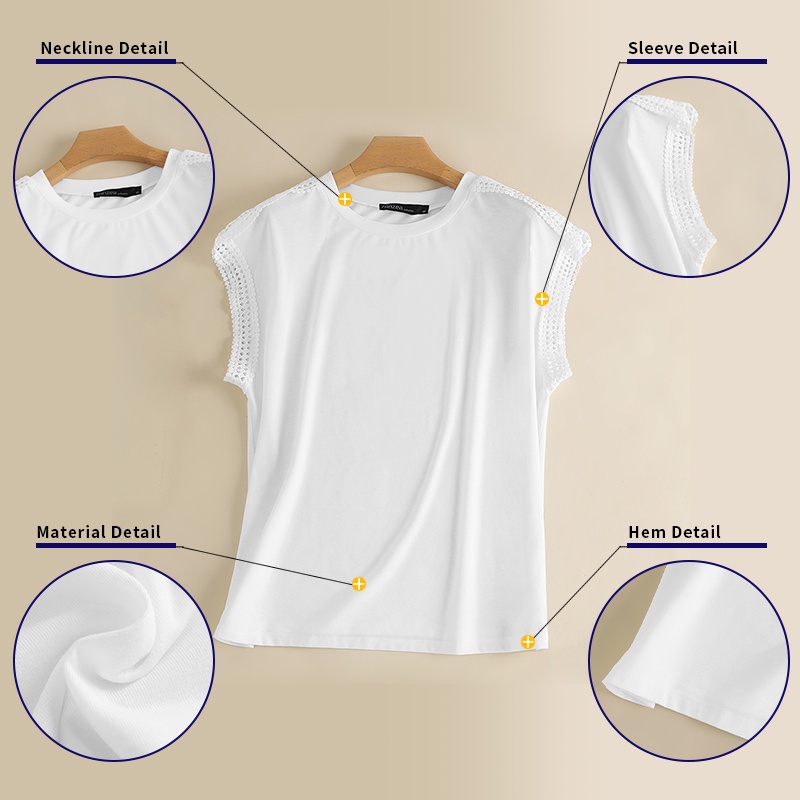 Áo thun ZANZEA cổ tròn tay ngắn phối ren phong cách Hàn Quốc thời trang cho nữ