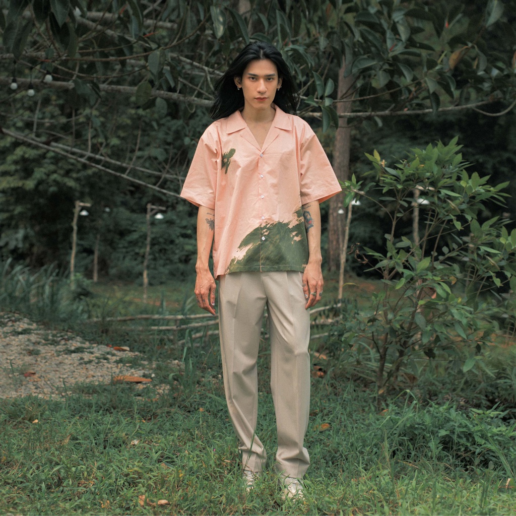 Áo sơ mi Y218 Windy Shirt màu hồng ngắn tay in vệt màu