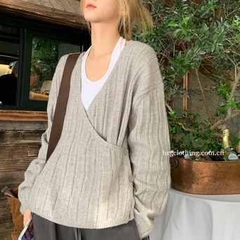 【ZHELIHANGFEI】Áo Cardigan Dệt Kim Tay Dài Cổ Chữ V Dáng Rộng Phong Cách Preppy Dễ Phối Đồ