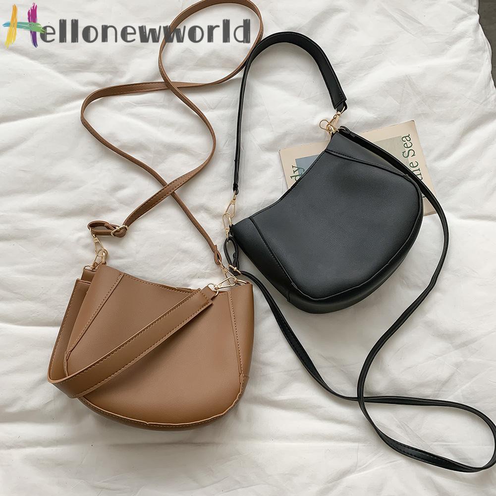 Hellonewworld Women Fashion Leather Shoulder Handbag Solid Color Messenger w/Clutch Bag 