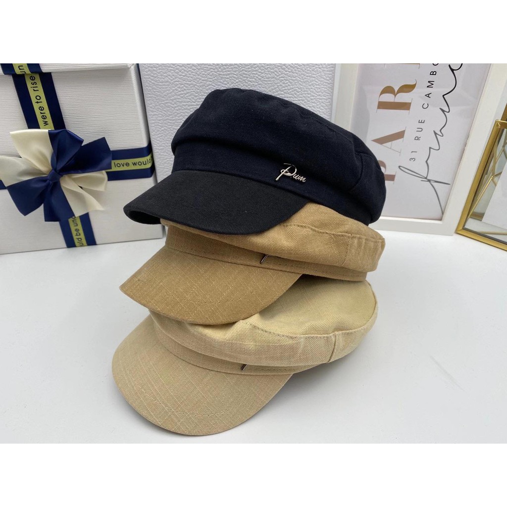MŨ BERET SỢI THỜI TRANG NỮ ĐÍNH KHUY KIM LOẠI PHONG CÁCH HÀN QUỐC