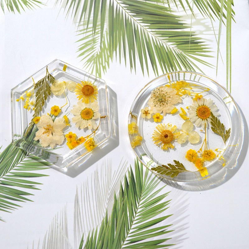 Khuôn đúc resin epoxy hình đĩa tròn/lục giác làm khay trang sức và đế nến chất liệu silicone