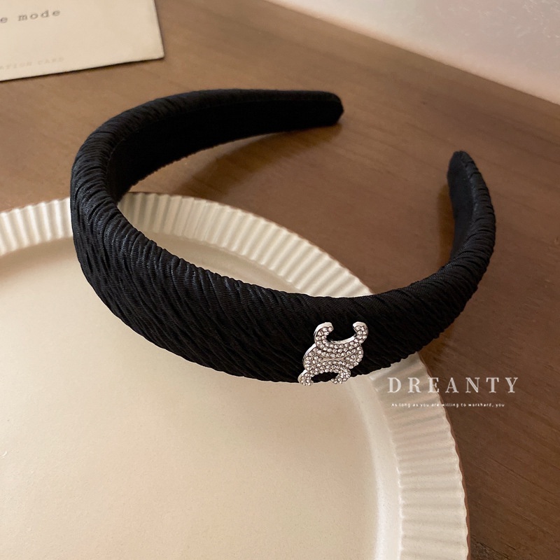 Băng Đô Cài Tóc Bản Rộng Xếp Ly Đính Kim Cương Giả Cao Cấp Phong Cách Retro Pháp Hợp Thời Trang