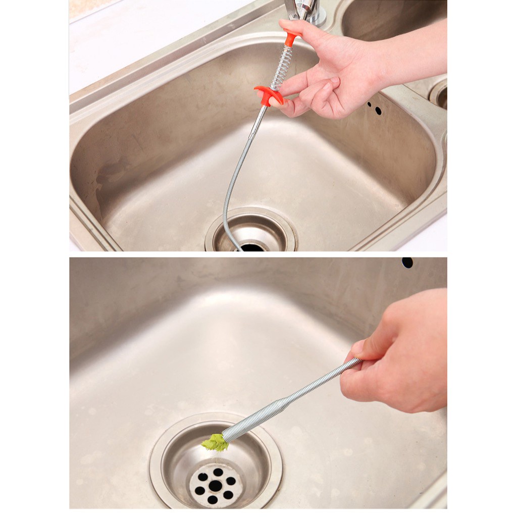 Cây thông tắc ống nước 💓FREESHIP💓 Dụng cụ thông tắc 2 in 1 với lò xo thép cơ động, loại bỏ cặn bã từ trong ống 4000