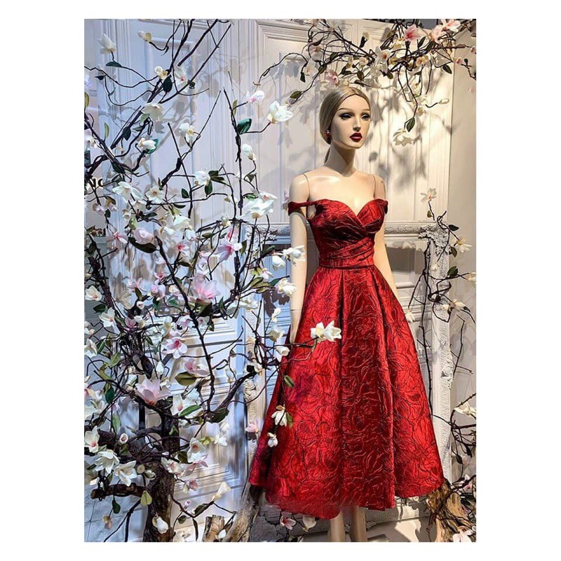 Đầm dự tiệc gấm bẹt vai xẻ đùi TRIPBLE T DRESS - sizeM/L MS250V