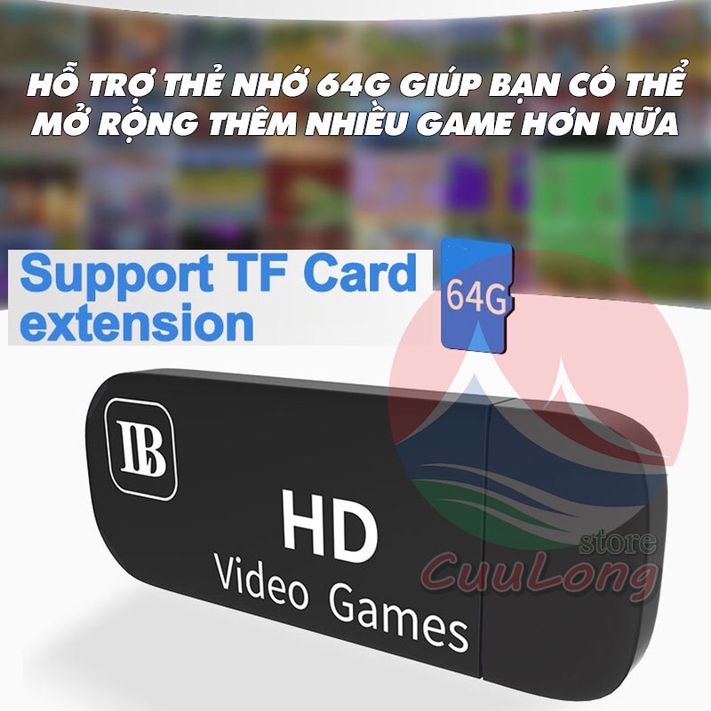 Máy chơi game điện tử 4 nút cầm tay Game Stick 4K HDMI sẵn 821 trò trơi, tay cầm không dây