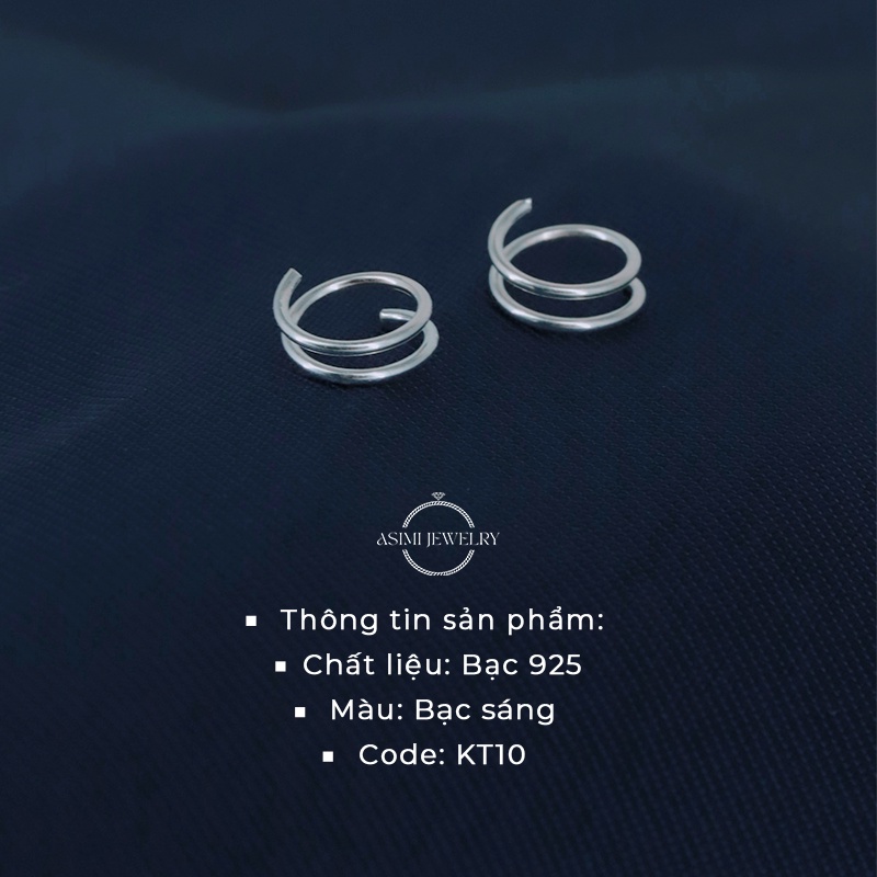 Đôi bông tai bạc nữ vòng xoắn kẹp vành Asimi, Bông tai bạc S925 khóa xoắn cá tính Twirling Earrings KT10