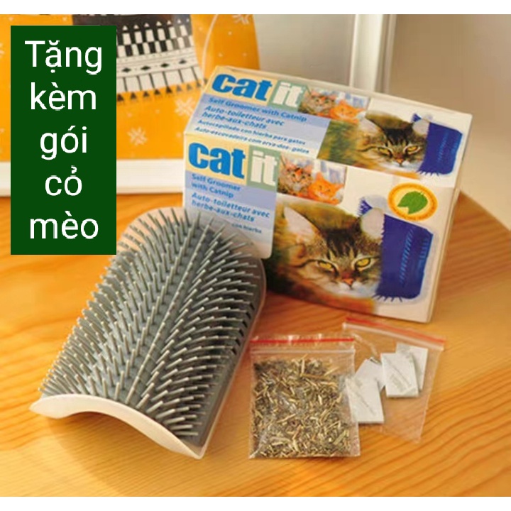 BÀN CHẢI LÔNG GẮN TƯỜNG - Lược Cố Định Cho Mèo Tự Chải Lông Chứa Cỏ Mèo