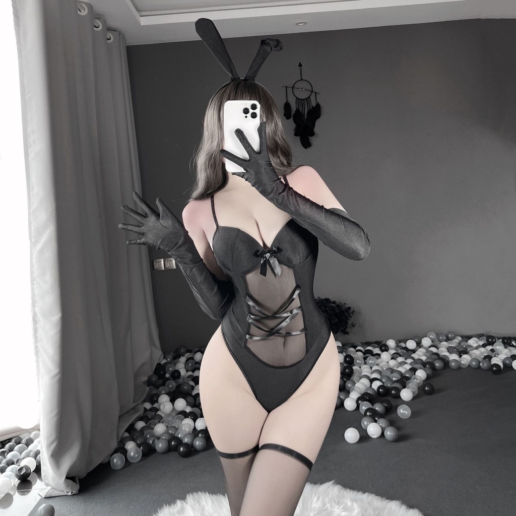 Đồ ngủ sexy đồ ngủ nữ cosplay cô thỏ ngọc sexy ren lưới hoa văn màu đen freesize QUENQUEN store a5 | BigBuy360 - bigbuy360.vn