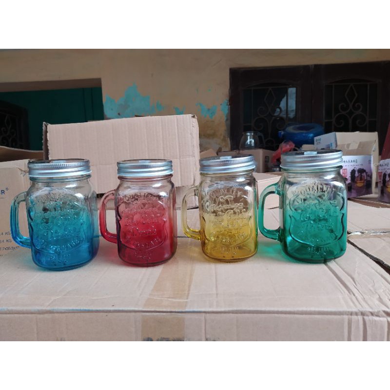 Cốc Thủy Tinh Có Nắp Và Quai, Ly Uống Nước Có Lỗ Cắm Ống Hút 480ml - Loại Đẹp Và Dày Dặn