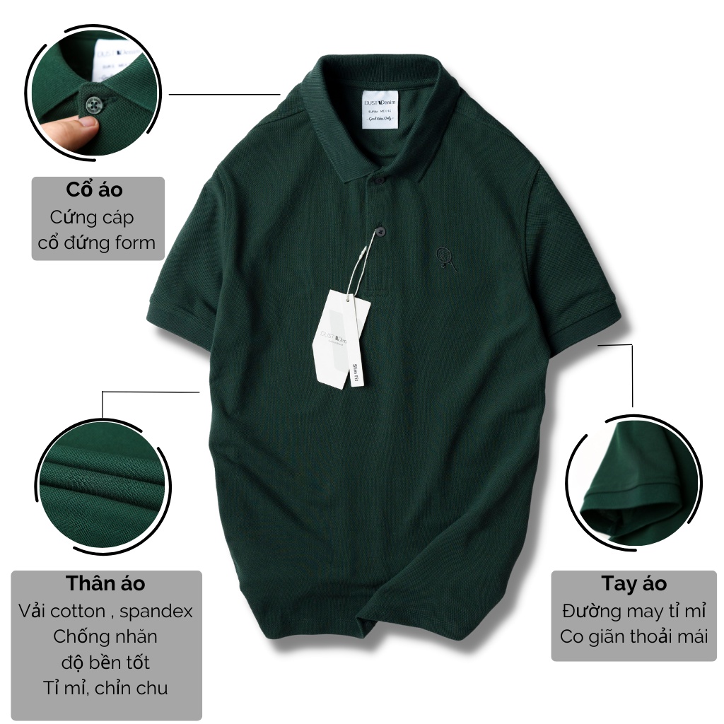 Áo thun Polo nam cổ bẻ DUST DENIM chất vải cotton dệt hạt gạo, thoáng khí, co giãn tốt