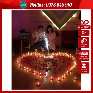 SET nến tỏ tình ( 50 nến tealight đỏ + 200 cánh hoa hồng giả lụa)