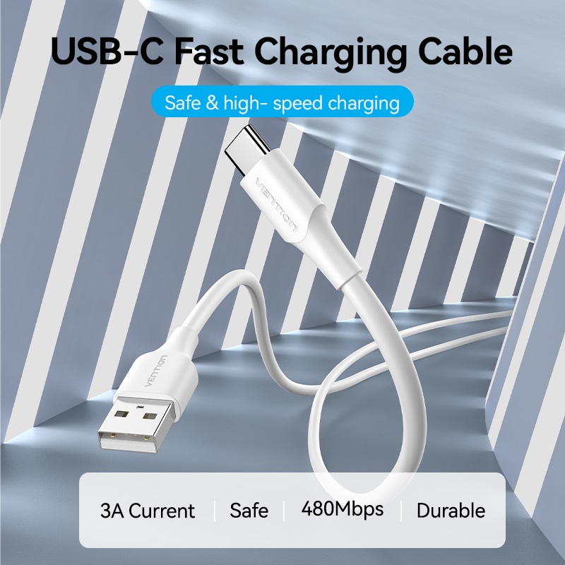 Dây cáp sạc nhanh Vention USB type C 3A thích hợp cho Xiaomi/ Samsung/ OPPO Và Apple/ Huawei Tablet
